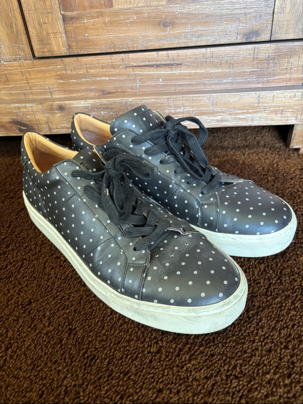 Greats Black Leather Low-Top Sneakers with White Polka Dots